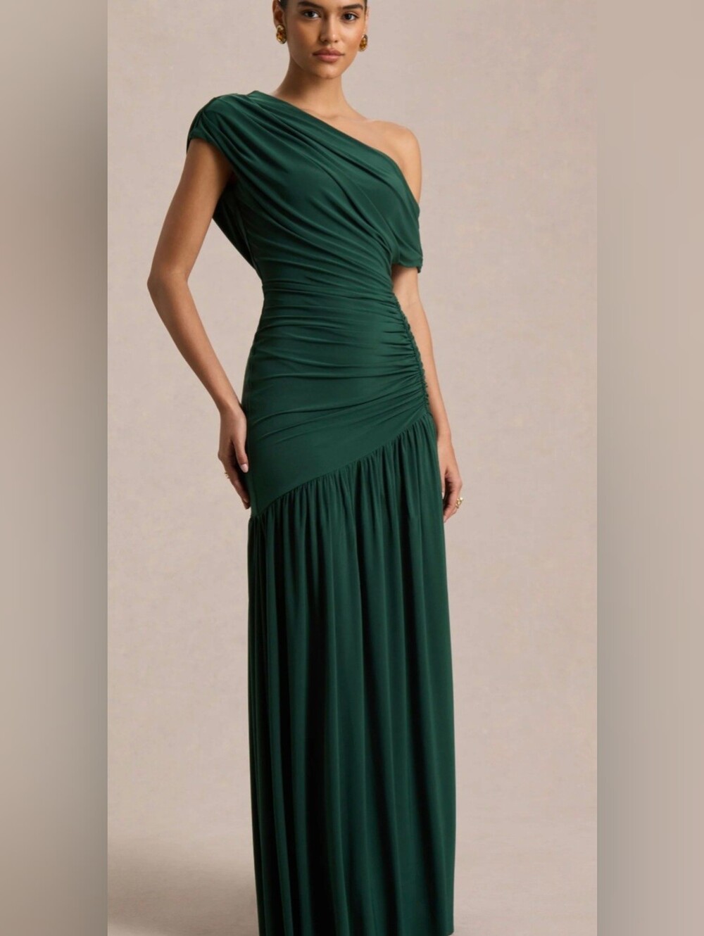 Club London Kady Dark Green Assymetrical Neck Maxi Dress In Size 4
